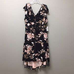 Taylor Woman V Neck Floral Detail Dress Mother of the Bride Hi Lo